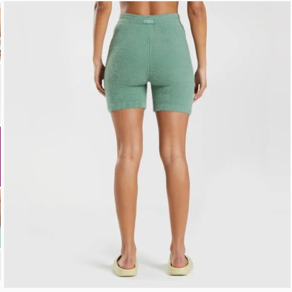 Gymshark x Whitney Simmons Eyelash Knit Shorts Women's Med Green Fuzzy Athletic - Picture 3 of 15